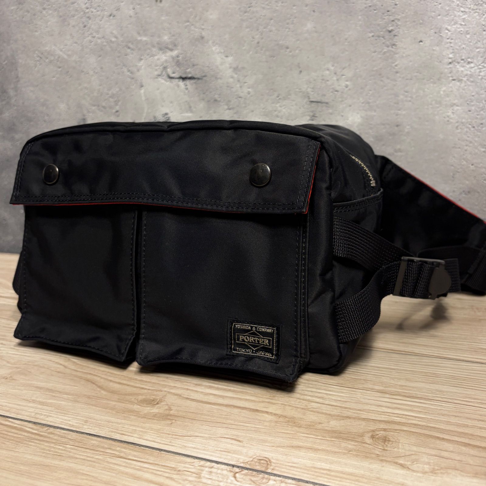 PORTER iLSコラボ ウエストバッグ ボディバッグ ブラック/レッド ✨PORTER ポーター × ILS エルファイン コラボ ウエストバッグ ボディ