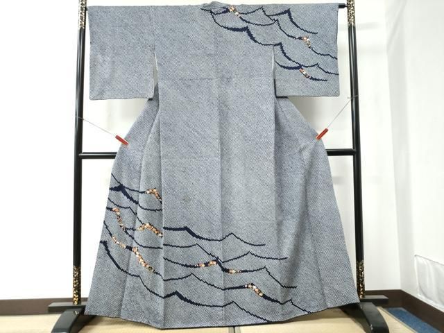 平和屋着物○訪問着 杢目絞り 短冊重ね花文 金彩 正絹 逸品