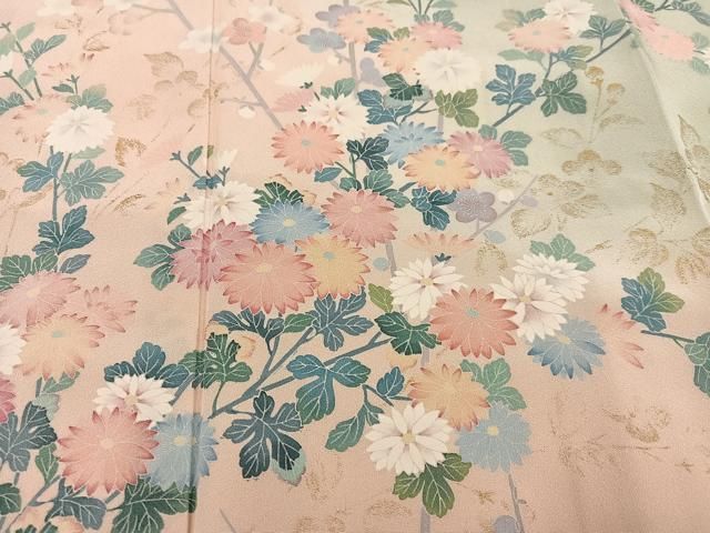 平和屋着物●十日町友禅作家　松雨　訪問着　枝花文　暈し染め　金彩　正絹　逸品　AABD0965ph 平和屋着物○十日町友禅作家 松雨 訪問着 枝花文 暈し