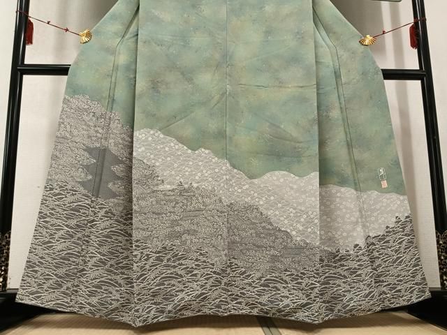 平和屋着物○訪問着 作家物 草花文 暈し染め 正絹 逸品 AABD0968ph