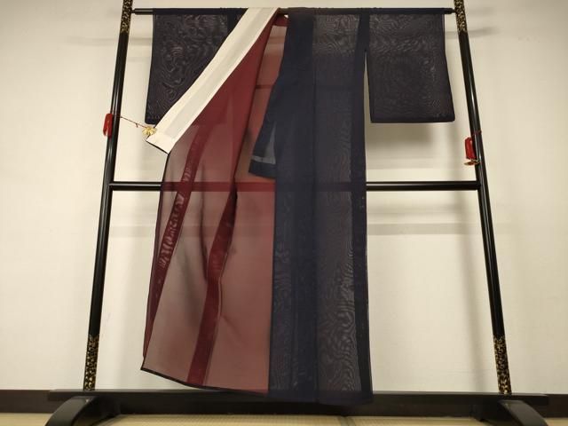 平和屋着物＊夏物　色無地　吉祥紋紗　黒紅色　正絹　逸品　CAAW9943gh 平和屋着物＊夏物 色無地 紗 黒紅色 正絹 逸品 AABC9955jd 【公式通販】