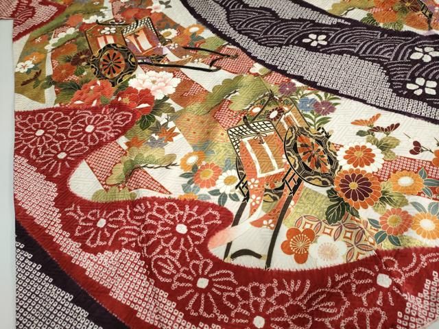 平和屋着物○豪華振袖 総絞り 駒刺繍 御所車草花文 金彩 正絹 逸品