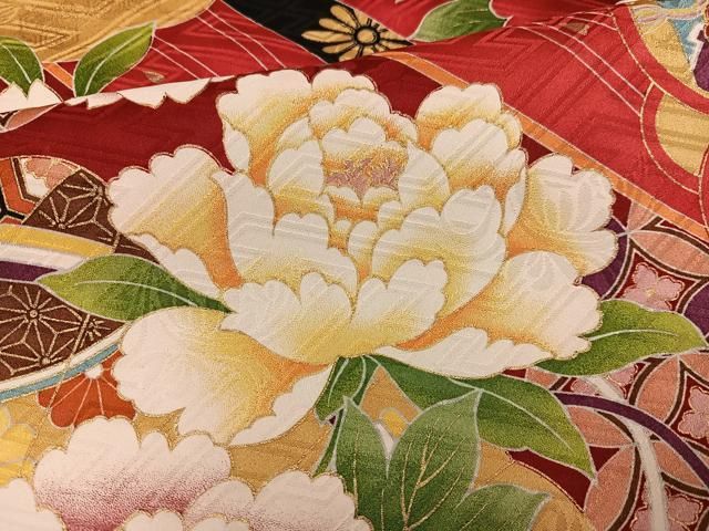 平和屋着物○豪華振袖 御所車花文 金彩 ロング丈 正絹 逸品 AABC9343ph