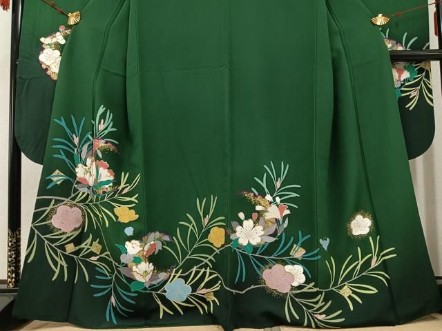 平和屋着物●豪華振袖　駒刺繍　草花文　金彩　正絹　逸品　AABC9645ph 平和屋着物○豪華振袖 駒刺繍 草花文 金彩 正絹 逸品 AABC9645ph