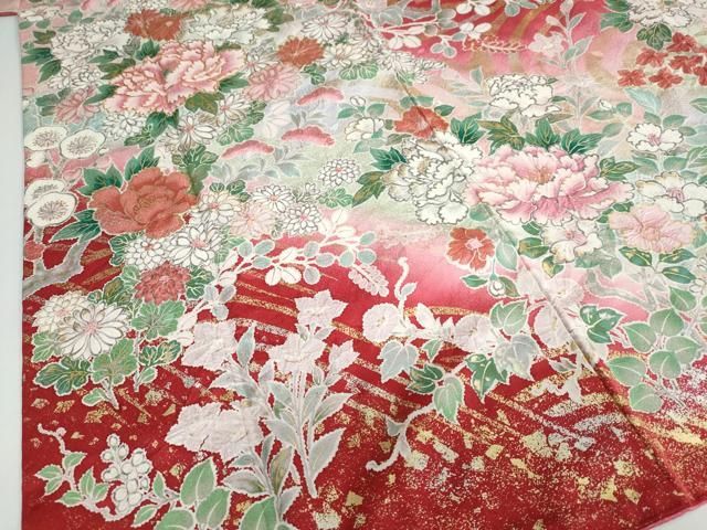 平和屋着物○豪華振袖・長襦袢（無双仕立て）セット 駒刺繍 草花文 暈し