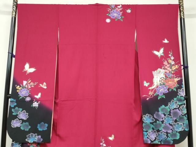 平和屋着物○豪華振袖 御所車花蝶文 暈し染め 金銀彩 正絹 逸品