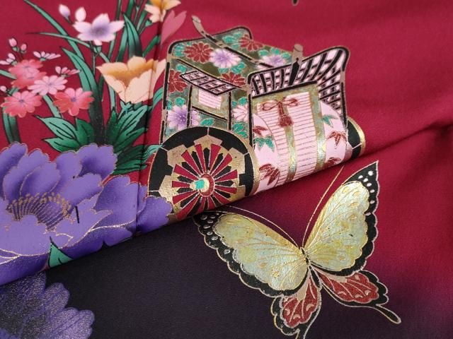 平和屋着物○豪華振袖 御所車花蝶文 暈し染め 金銀彩 正絹 逸品