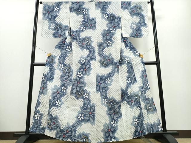 平和屋着物∴夏物　浴衣　有松鳴海絞り　花唐草文　綿　逸品　CABA0500ng 平和屋着物∴夏物 浴衣 有松鳴海絞り 花唐草文 綿 逸品 CABA0500ng 平和