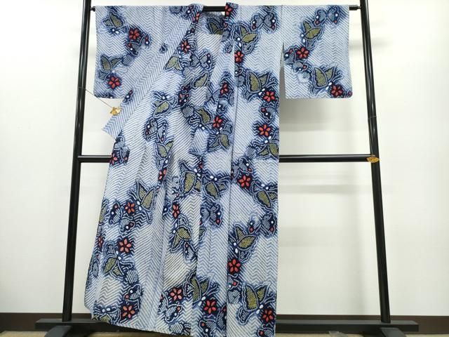 平和屋着物∴夏物　浴衣　有松鳴海絞り　切嵌舞菊文　綿　逸品　未使用　CABA0433ng 平和屋着物∴夏物 浴衣 有松鳴海絞り 切嵌舞菊文 綿 逸品