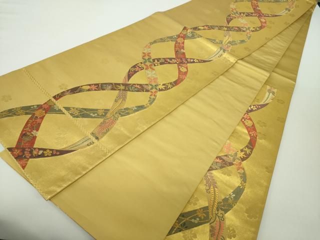 平和屋着物●六通柄袋帯　唐織　能衣鬘帯文　金糸　引箔　正絹　逸品　DAAZ0035ps 平和屋着物○六通柄袋帯 唐織 能衣鬘帯文 金糸 引箔
