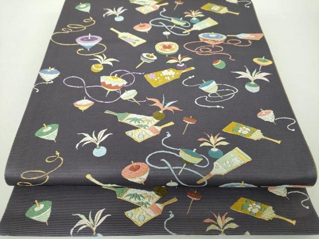 平和屋着物●西陣の老舗　1782年創業　山下織物　六通柄袋帯　唐織　独楽羽子板紋　金糸　正絹　逸品　DAAZ0057ps 平和屋着物○西陣の老舗 1782年創業 山下織物 六通柄袋帯 唐織 独楽