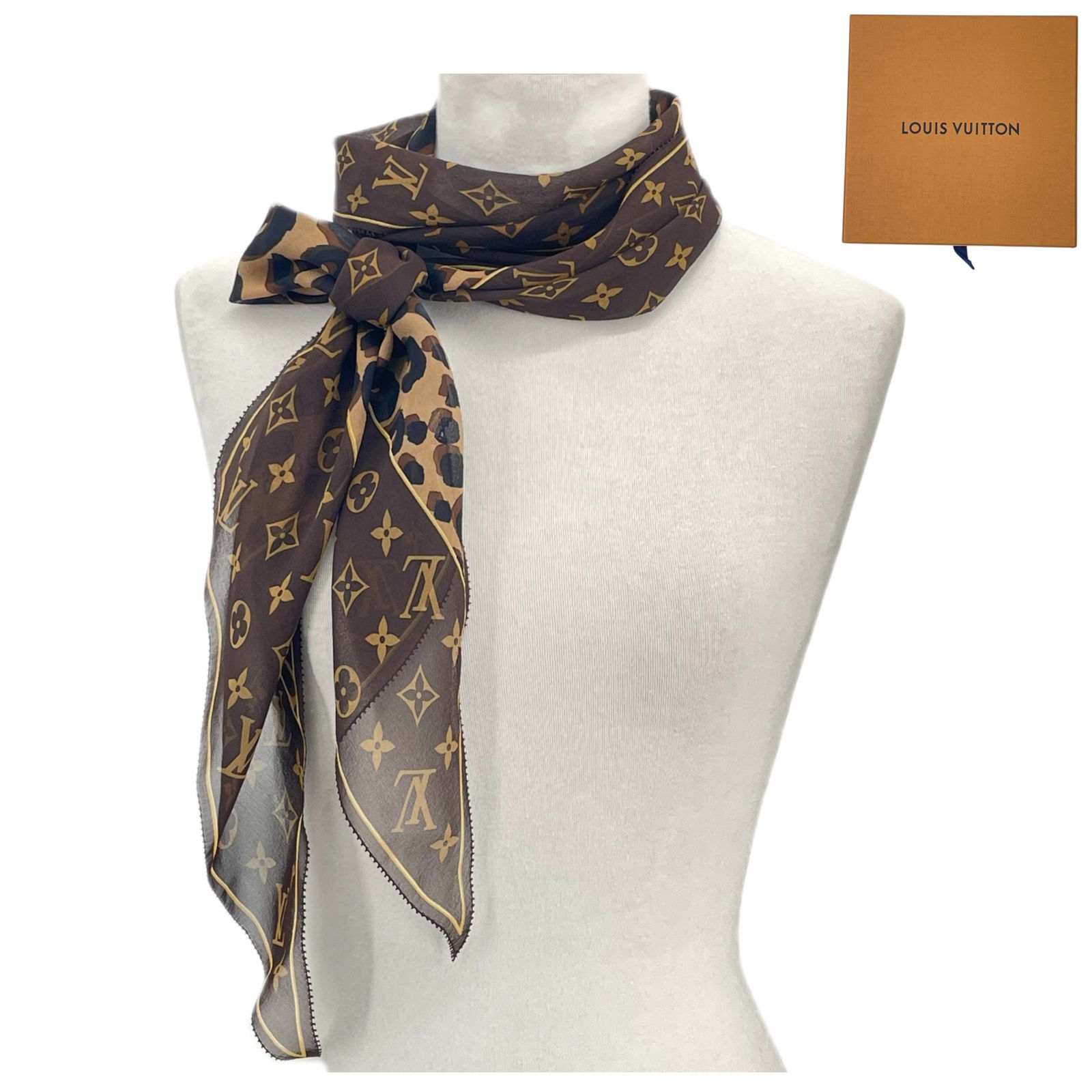 極美品 LOUIS VUITTON ルイ ヴィトン シルク スカーフ レオパード