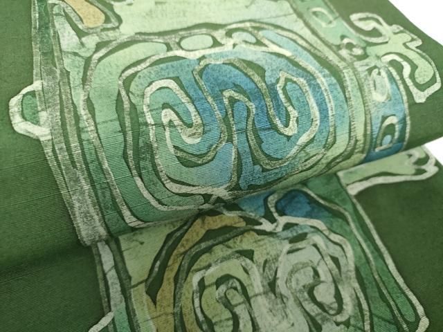 平和屋着物○両面 太鼓柄袋帯 作家物 紬地 ろうけつ染め 花間道 正絹