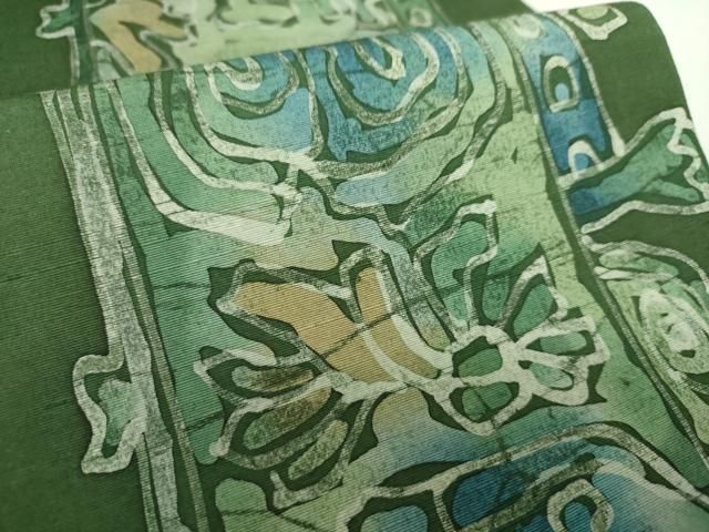 平和屋着物●両面　太鼓柄袋帯　作家物　紬地　ろうけつ染め　花間道　正絹　逸品　DAAZ0063ps 平和屋着物○両面 太鼓柄袋帯 作家物 紬地 ろうけつ染め 花間道