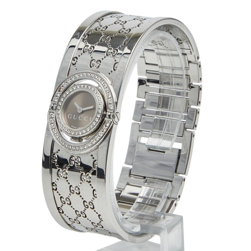 GUCCI トワール バングルウォッチ 腕時計 シェル文字盤 ダイヤベゼル グッチ トワール ダイヤベゼル 腕時計 バングルウォッチ ステンレス