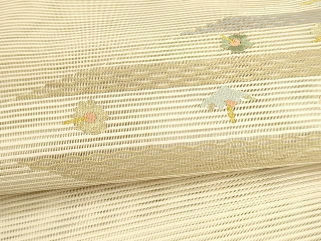 平和屋着物＊夏物 絽綴れ 八寸名古屋帯 横段花文 金