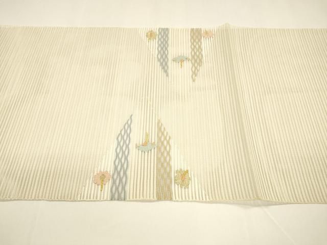 平和屋着物＊夏物 絽綴れ 八寸名古屋帯 よろけ縞 銀糸 正絹 逸品
