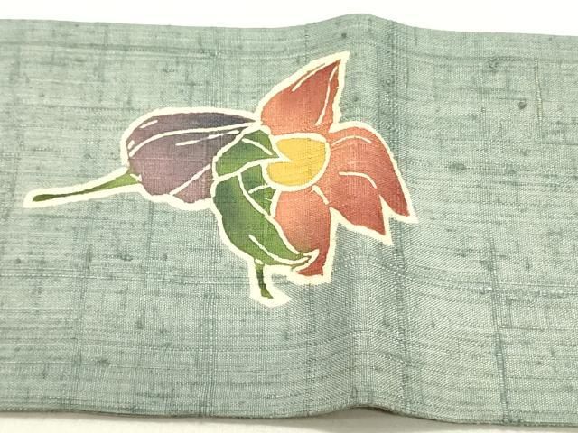 平和屋着物●人間国宝 芹沢圭介一番弟子　下平清人　九寸名古屋帯　生紬　舞花　正絹　逸品　DAAY2673op 平和屋着物○人間国宝 芹沢圭介一番弟子 下平清人 九寸名古屋帯 生紬