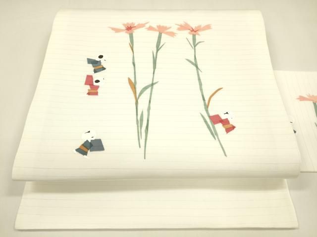 平和屋着物＊夏物 八寸名古屋帯 草花文 正絹 逸品 DAAY8289cm 平和屋