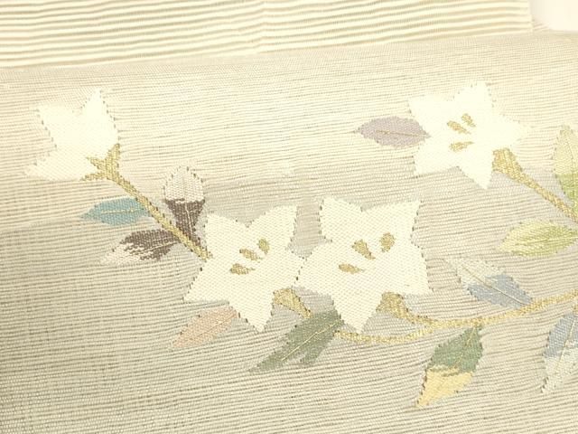 平和屋着物＊夏物　絽綴れ　八寸名古屋帯　枝花文　金銀糸　正絹　逸品　DAAY8440cm 平和屋着物＊夏物 八寸名古屋帯 絽綴れ 枝花文 金糸 正絹