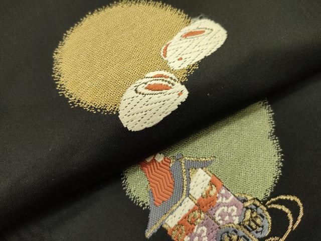 平和屋着物○九寸名古屋帯 唐織 菊 黒地 銀糸 正絹 逸品 DAAX9852fe 平和