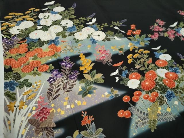 平和屋着物○豪華黒留袖 作家物 草花文 暈し染め 金彩 正絹