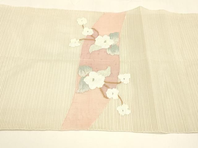 平和屋着物＊夏物　八寸名古屋帯　絽綴れ　枝花文　金銀糸　正絹　逸品　DAAY8276cm 平和屋着物＊夏物 八寸名古屋帯 絽綴れ 枝花文 金銀糸