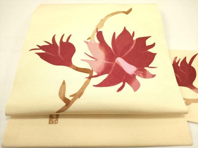 平和屋着物◎塩瀬 九寸名古屋帯 ろうけつ染め 抽象文 金彩 正絹 逸品