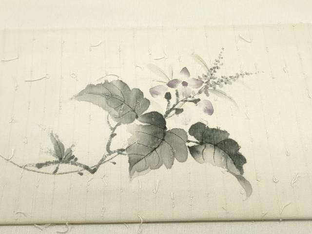 平和屋着物●九寸名古屋帯　作家物　手描き　髭紬　草花　正絹　逸品　DAAY2657op 平和屋着物○九寸名古屋帯 作家物 手描き 髭紬 草花 正絹 逸品