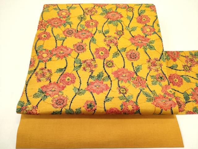 平和屋着物●九寸名古屋帯　作家物　紬地　刺子　幾何学七宝花文　証紙付き　正絹　逸品　DAAU6936ob 平和屋着物○九寸名古屋帯 作家物 紬地 刺子 幾何学七宝