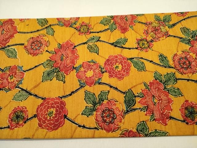 平和屋着物○全通柄 九寸名古屋帯 紬地 型染 立涌花文 正絹 逸品