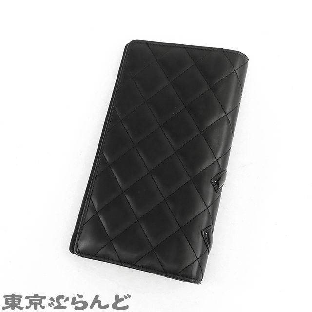 シャネル CHANEL カンボンライン ロングウォレット ブラックxピンク