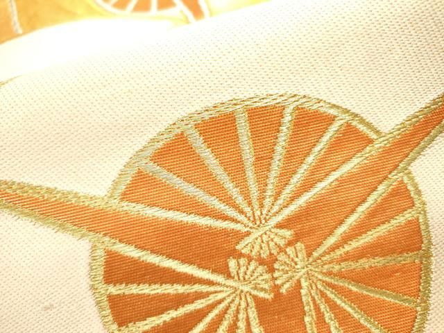 平和屋着物○西陣 川島織物 六通柄 本袋帯 唐織 扇面丸文 金糸 正絹