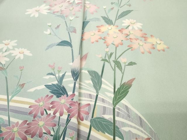 平和屋着物○十日町友禅作家 阿部佳雪 付下げ 反物 着尺 友禅 草花