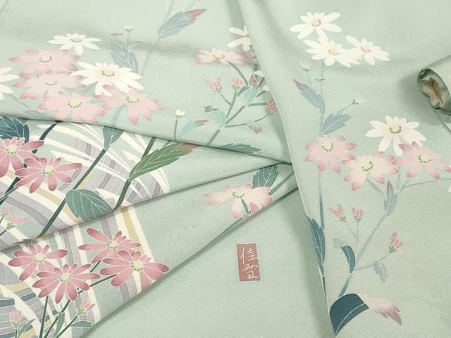 平和屋着物●十日町友禅作家　阿部佳雪　付下げ　反物　着尺　友禅　草花文　上代29万　逸品　未使用　DAAW8102zzz 平和屋着物○十日町友禅作家 阿部佳雪 付下げ 反物 着尺 友禅 草花文