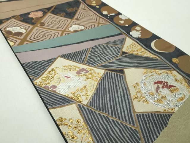 平和屋着物○六通柄袋帯 舞桜 花兎 鳳凰 金銀糸 正絹 逸品 DAAY1865ps