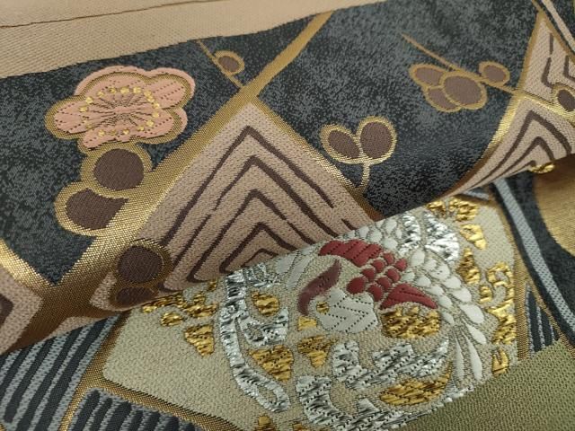 平和屋着物○六通柄袋帯 舞桜 花兎 鳳凰 金銀糸 正絹 逸品 DAAY1865ps