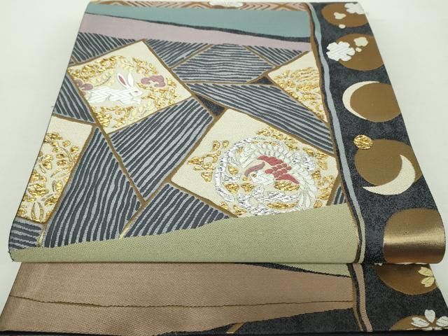 平和屋着物○六通柄袋帯 舞桜 花兎 鳳凰 金銀糸 正絹 逸品 DAAY1865ps