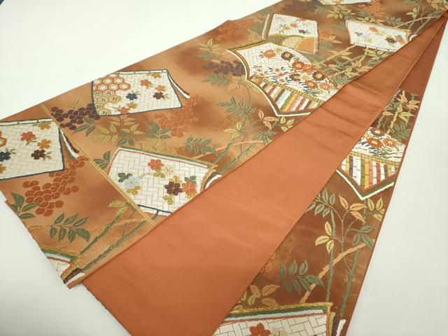 平和屋着物●西陣　河合美術織物謹製　六通柄袋帯　唐織　能衣錦　冊子花文　金糸　引箔　正絹　逸品　DAAY1870ps 平和屋着物○西陣 河合美術織物謹製 六通柄袋帯 唐織 能衣