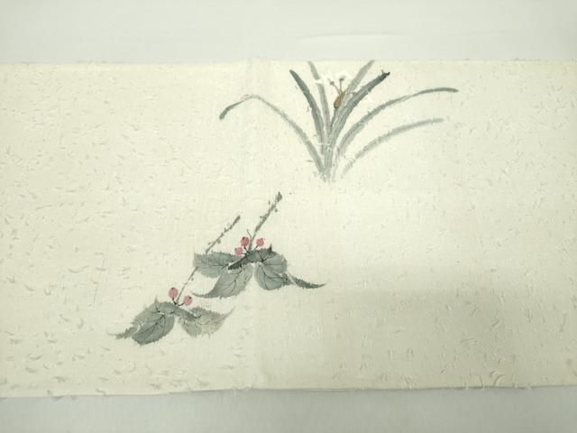 平和屋着物○太鼓柄袋帯 作家物 髭紬 手描き 南天草花文 正絹