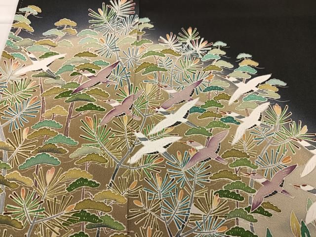 平和屋着物○京加賀友禅 百貫達雄 黒留袖 立波草花文 正絹 逸品 未使用