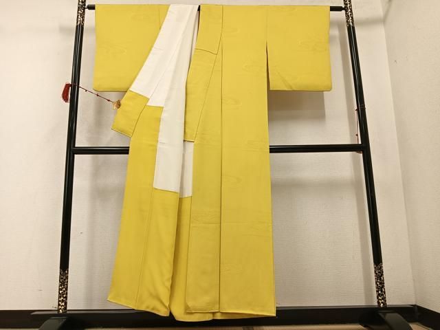 平和屋着物○上質な色無地 流水地紋 花葉色 正絹 逸品 AABC6054ph