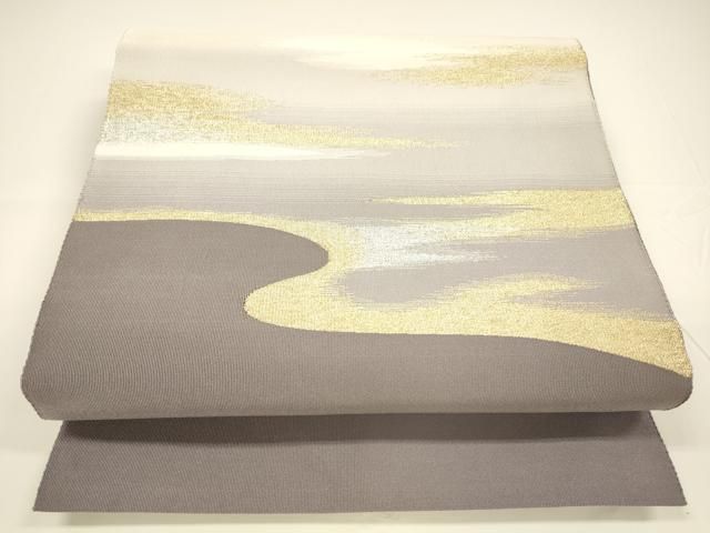 平和屋着物●爪掻き本綴れ　八寸名古屋帯　草花文　灰青色　正絹　逸品　CAAZ4300hy 平和屋着物○爪掻き本綴れ 八寸名古屋帯 草花文 灰青色