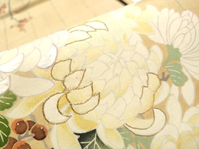 平和屋着物○アンティーク 大正ロマン 六通柄 京袋帯 駒刺繍 乱菊 南