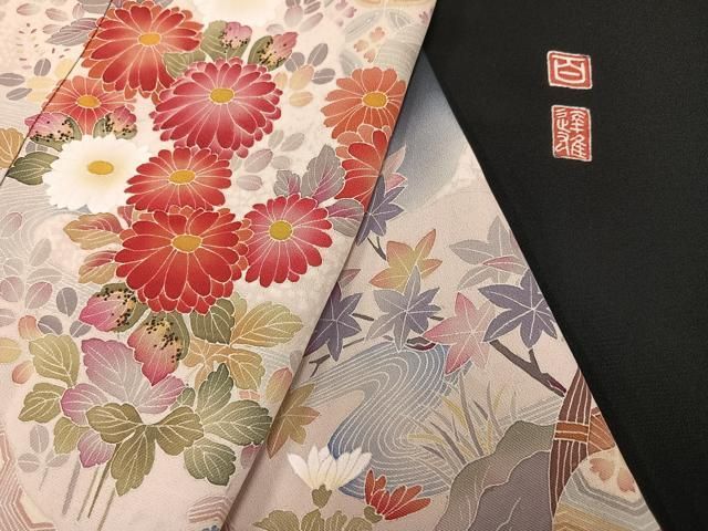 平和屋着物○京加賀友禅 百貫達雄 黒留袖 立波草花文 正絹