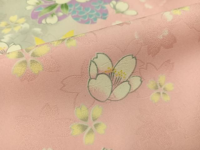 平和屋着物○小振袖 二尺袖 舞桜文 洗える着物 AABC6076ph 平和