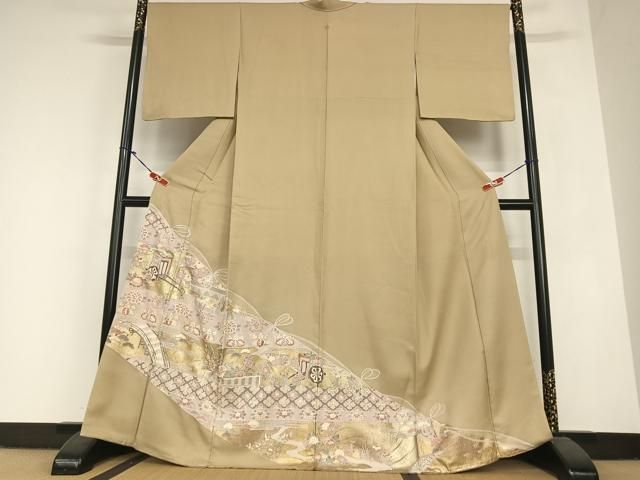 平和屋着物●豪華色留袖 蘇州刺繍 渡り橋御所車花文 金彩 正絹 逸品 AABC0164zg
