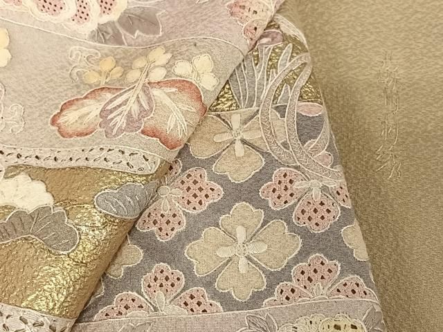 平和屋着物●豪華色留袖　蘇州刺繍　渡り橋御所車花文　金彩　正絹　逸品　AABC0164zg 平和屋着物○豪華色留袖 蘇州刺繍 渡り橋御所車花文 金彩 正絹