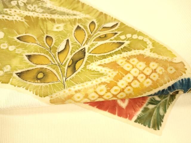 平和屋着物○太鼓柄袋帯 地紙草花文 辻が花 正絹 逸品 DAAY8033cm