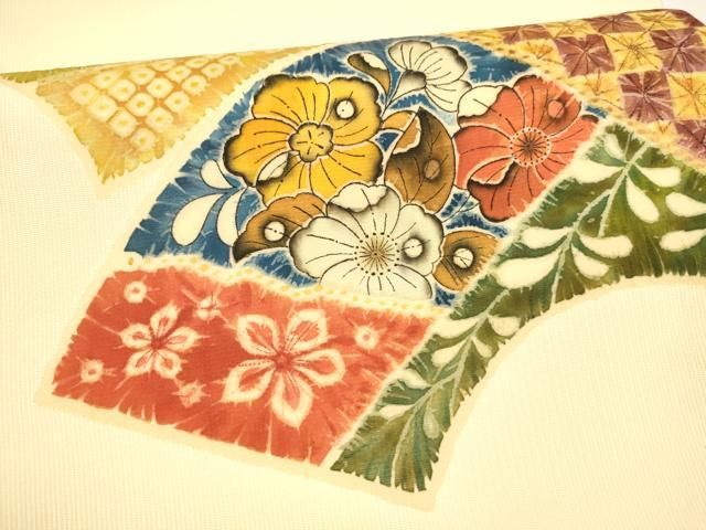 平和屋着物○太鼓柄袋帯 地紙草花文 辻が花 正絹 逸品 DAAY8033cm